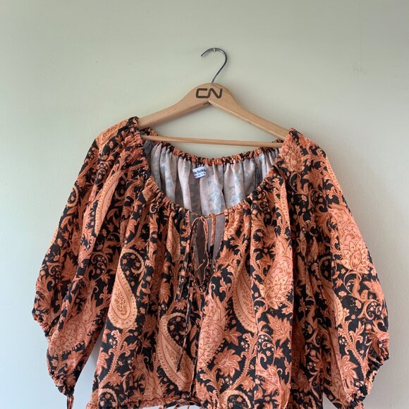 Charlie Holiday Linen Cotton Blend Top - Adjustable Boho Shirt Size 2 - Picture 3 of 5